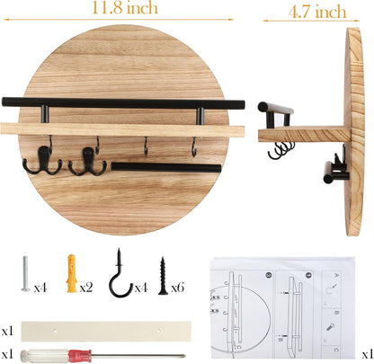 Gurfuy Key Holder for Wall with Shelf - Wood Mail Organizer and Rack with Shelf Hooks Wall Mounted for Entryway Decor Magazines Letter Storage Farmhouse Living Room Bedroom Doorway Green