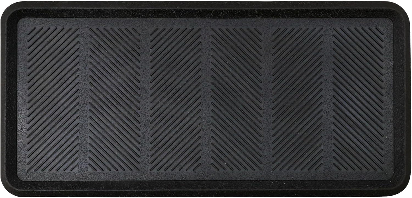 Croft&Cane Rubber Boot Tray - Black 16x32 inch Large Waterproof Shoe Tray | Heavy Duty Big Foot Indoor Outdoor Boot Mat with Raised Edges - Slip Resistant Entryway Garage Pet Feeding Multi-Purpose Mat