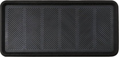 Croft&Cane Rubber Boot Tray - Black 16x32 inch Large Waterproof Shoe Tray | Heavy Duty Big Foot Indoor Outdoor Boot Mat with Raised Edges - Slip Resistant Entryway Garage Pet Feeding Multi-Purpose Mat