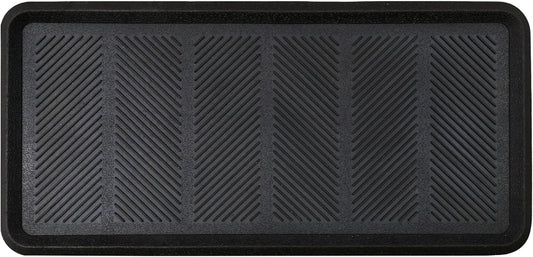 Croft&Cane Rubber Boot Tray - Black 16x32 inch Large Waterproof Shoe Tray | Heavy Duty Big Foot Indoor Outdoor Boot Mat with Raised Edges - Slip Resistant Entryway Garage Pet Feeding Multi-Purpose Mat
