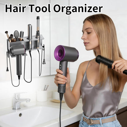 Hair Dryer Holder, Hair Tool Organizer Wall Mount, Adhesive or Drill, White | Blow Dryer Holder for Dryer Hook, Straightener Curling Irons Hairdryer Hair Appliance Hanger for Salon Bathroom Wall Storage