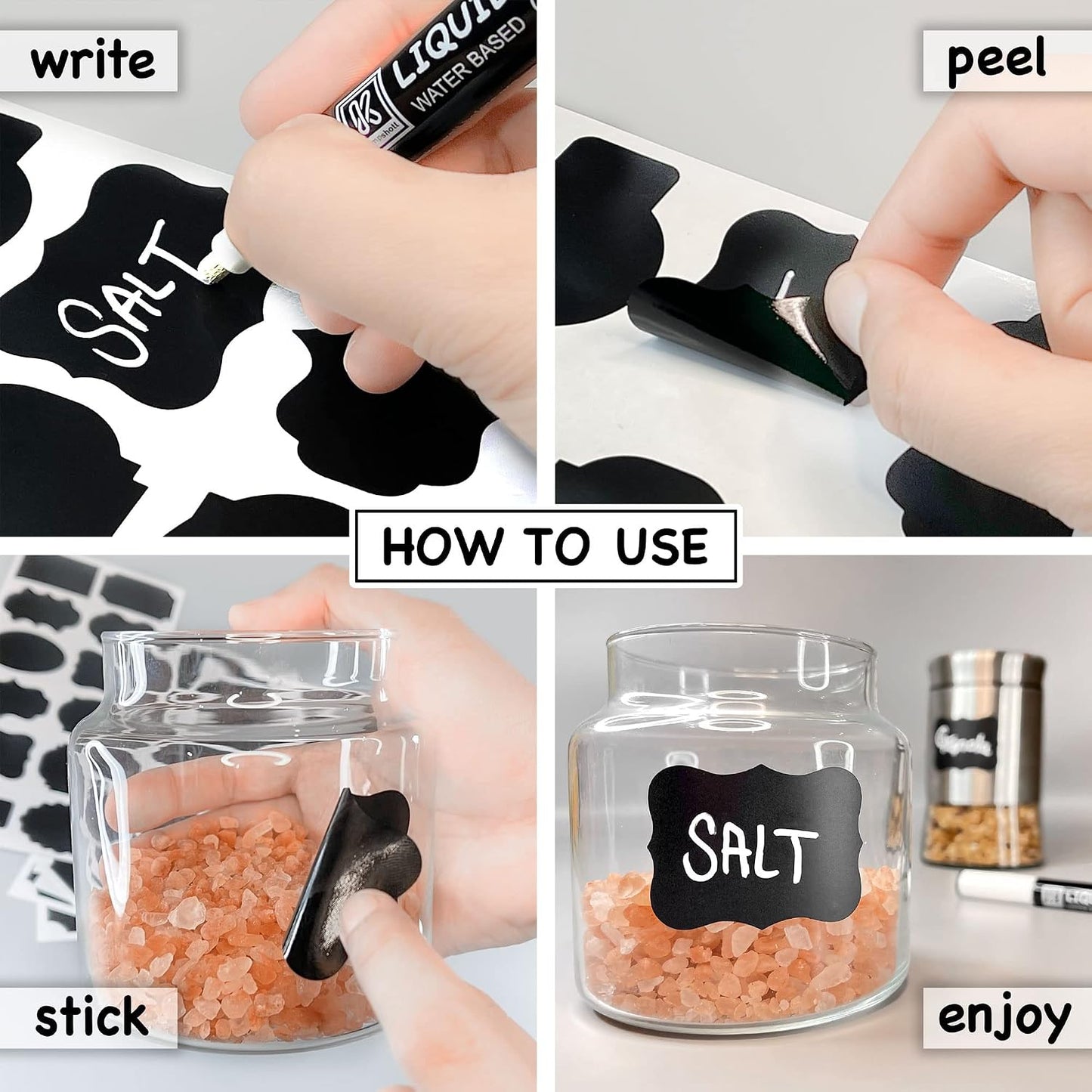 Chalkboard Labels for Jars, 162pcs Waterproof Reusable Stickers with Marker | 12 Shapes & 3 Sizes Chalk Sticker Labels for Jars & Containers, Easy-Wipe Labels Include Erasable Liquid Chalk Marker & Cloth