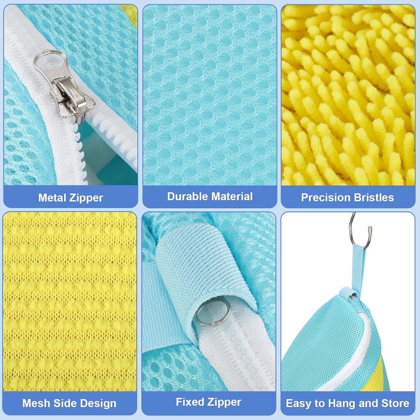 2 PCS Shoe Washing Machine Bags for Washer and Dryer, Grey + White | Reusable Laundry Shoe Bag, Hands Free, Hidden Self-locking Zipper, 360° Deep Cleaning, For Sneakers and All Shoes Types