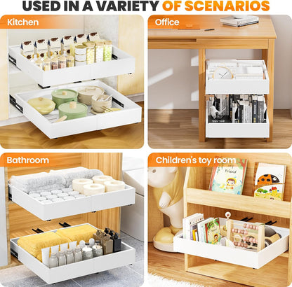 Dayacoco Pull Out Cabinet Organizer, Expandable Width (11.4"-19.4") and Depth (16.7"-21") With 3 Rails, Heavy Duty Slide out Drawers for Kitchen Base Cabinet Organization, No Drill, White