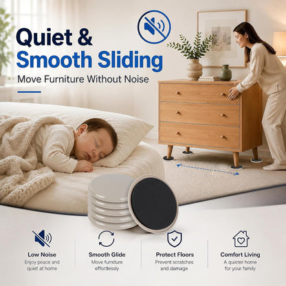 Furniture Sliders 8pcs 3 1/2 inch - Heavy Duty Reusable Round Sliders for Moving Furniture on Carpet, Easily Move Couches/Beds/Armoires/Chair/Table/Cabinet