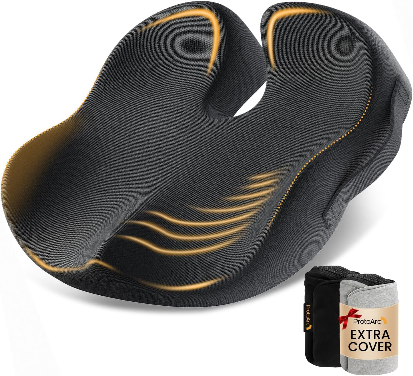 ProtoArc Seat Cushion, Office Chair Cushion for Sciatica, Black | Coccyx Cushion, Ergonomic Memory Foam Seat Cushion for Car, Home, Pressure Relief Pad for Hip, Tailbone, All Day Comfort