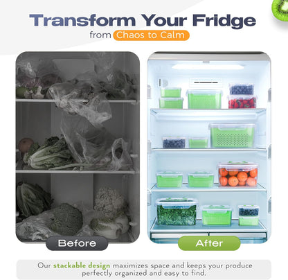 Fruit Storage Containers for Fridge - Set of 4 - Airtight Lid Keeps Fresh - For Fruit & Vegetable Storage - Space-Saving Design - Ideal for Produce, Berries, Snacks - Pink
