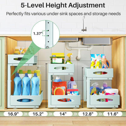 Under Sink Organizer, 2 Tier Pull out Cabinet Organizer Baskets with Mesh Sliding Drawers, Slide out Storage Shelf for Home, Kitchen, Bathroom, Pantry, Office Cabinet, Countertop(1 Pack)