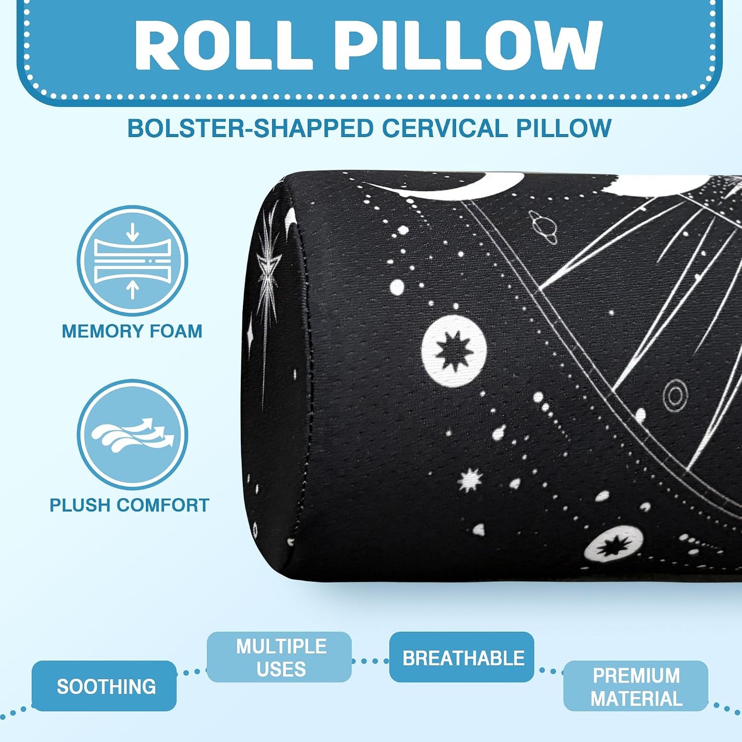 Neck Roll Pillow for Sleeping,Ergonomic Cylinder Tube Pillows for Cervical Spine and Neck Support,Versatile Roll Pillow for Bed,Office,and Travel,Memory Foam Bolster with Washable Cover