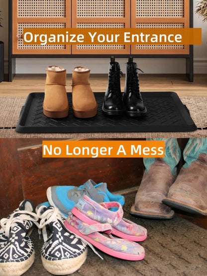 Boot Tray TPE Rubber Shoe Mat Tray for Entryway with Shoes Brush Large Boot mat Tray Multi-Purpose for Indoor or Outdoor Entryway Mat Shoe Cleaning Mat Entryway Shoe Storage 16.1x28.3Inches (Black)