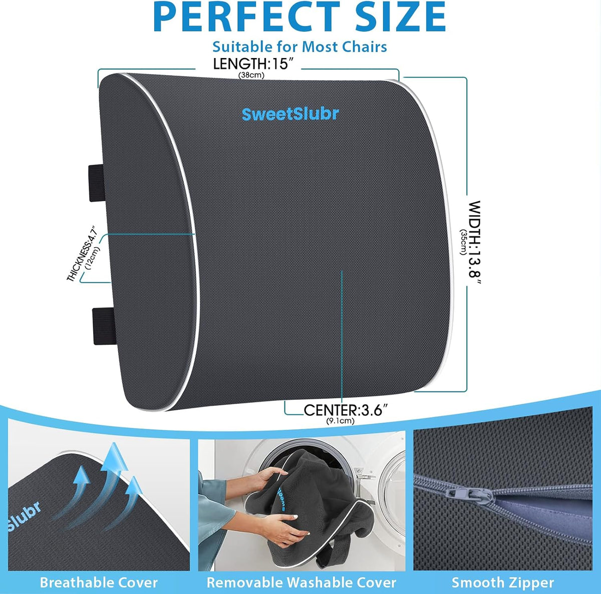 SweetSlubr Lumbar Support Pillow for Office Chair,Back Support(Black,Large)