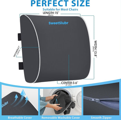 SweetSlubr Lumbar Support Pillow for Office Chair,Back Support(Black,Large)