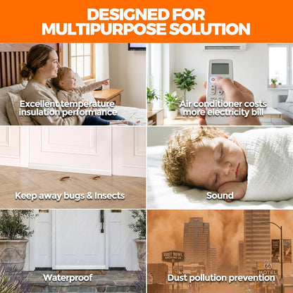 Holikme Door Draft Stopper 2-Pack, Under Door Seal for Bottom Gap Filler | Strong Adhesive Silicone Weather Stripping Garage Window Blocker Cold Air & Noise, Easy Install Door Sweep Strip Save Energy