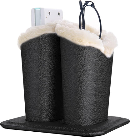 Siveit Plush Lined Eyeglass Holder, PU Leather Eyeglass Case, Anti-Scratch Glasses Storage Organizer for Desk Office Nightstand,2 Packs (Black, Navy)
