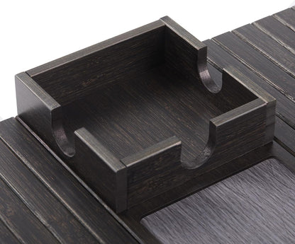 Detor Couch Cup Holder Tray with Super Anti-Slip Pad, Large 4.5" x 4.5" Organizer, Brown-Stained Bamboo Finish, Enhanced Non-Slip Felt Base, Durable Bamboo Slats, Fits Armrests 5.5" and Wider