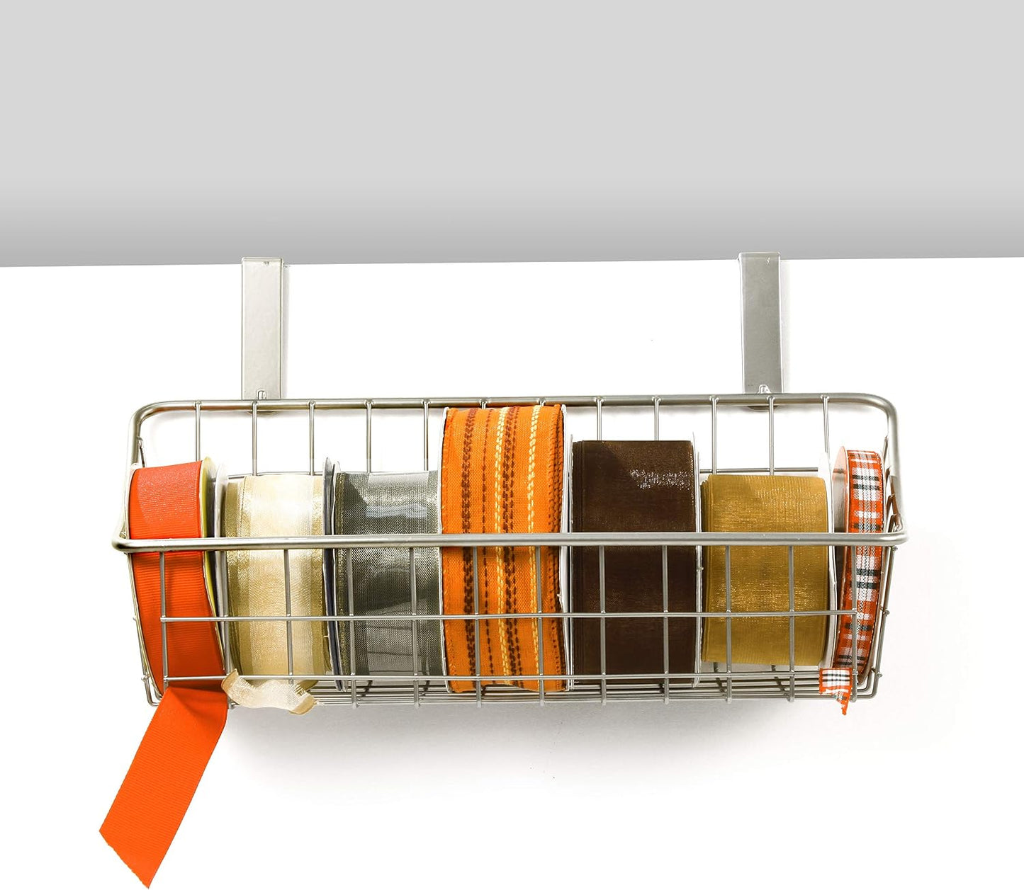 Spectrum Hanging Baskets for Organizing (Large, Satin Nickel) - Grid Over the Cabinet Wire Basket for Kitchen or Bathroom - Door Hanging Storage Organizer for Cleaning Supplies, Washcloths, & Towels