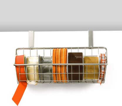 Spectrum Hanging Baskets for Organizing (Large, Satin Nickel) - Grid Over the Cabinet Wire Basket for Kitchen or Bathroom - Door Hanging Storage Organizer for Cleaning Supplies, Washcloths, & Towels