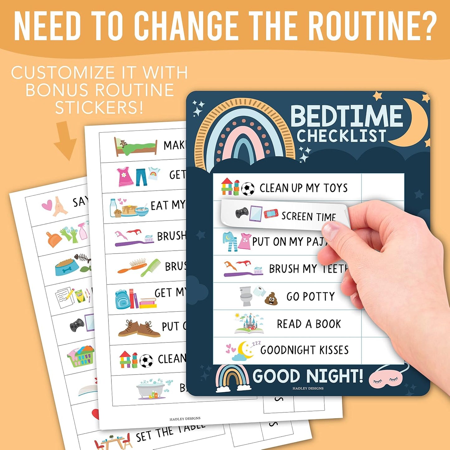 Magnetic Morning & Bedtime Routine Chart for Kids - Customizable Toddler Daily Schedule Board with Dry Erase Surface, Stickers & Marker, Build Habits with Visual Checklists, Boho Theme