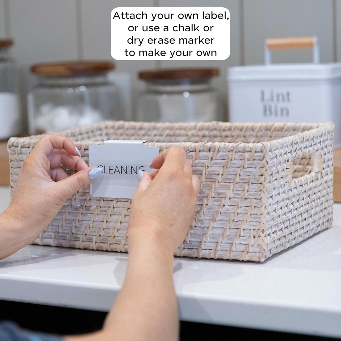 Storage Bin Label Holders Clip-On – 10 Pack Metal Basket Labels for Pantry, Baskets, Shelves & Organization Bins, 3.5” x 2.5