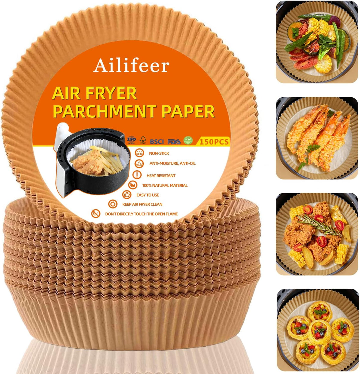 150PCS 6.3inch Small Air Fryer Liners Disposable Round Liner for Air Fryer 2Qt to 5Qt,Unbleached Non-stick Non-leak Airfryer liner Parchment Paper