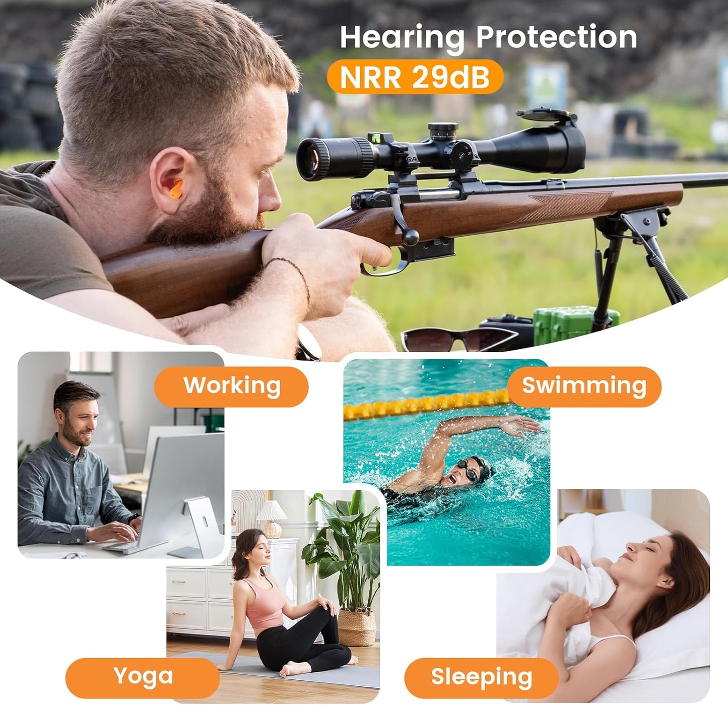Ear Plugs for Shooting, Silicone Corded Ear Plugs for Noise Reduction, 10 Pairs with Case for Gun Range, Sleep, Swimming, Motorcycle