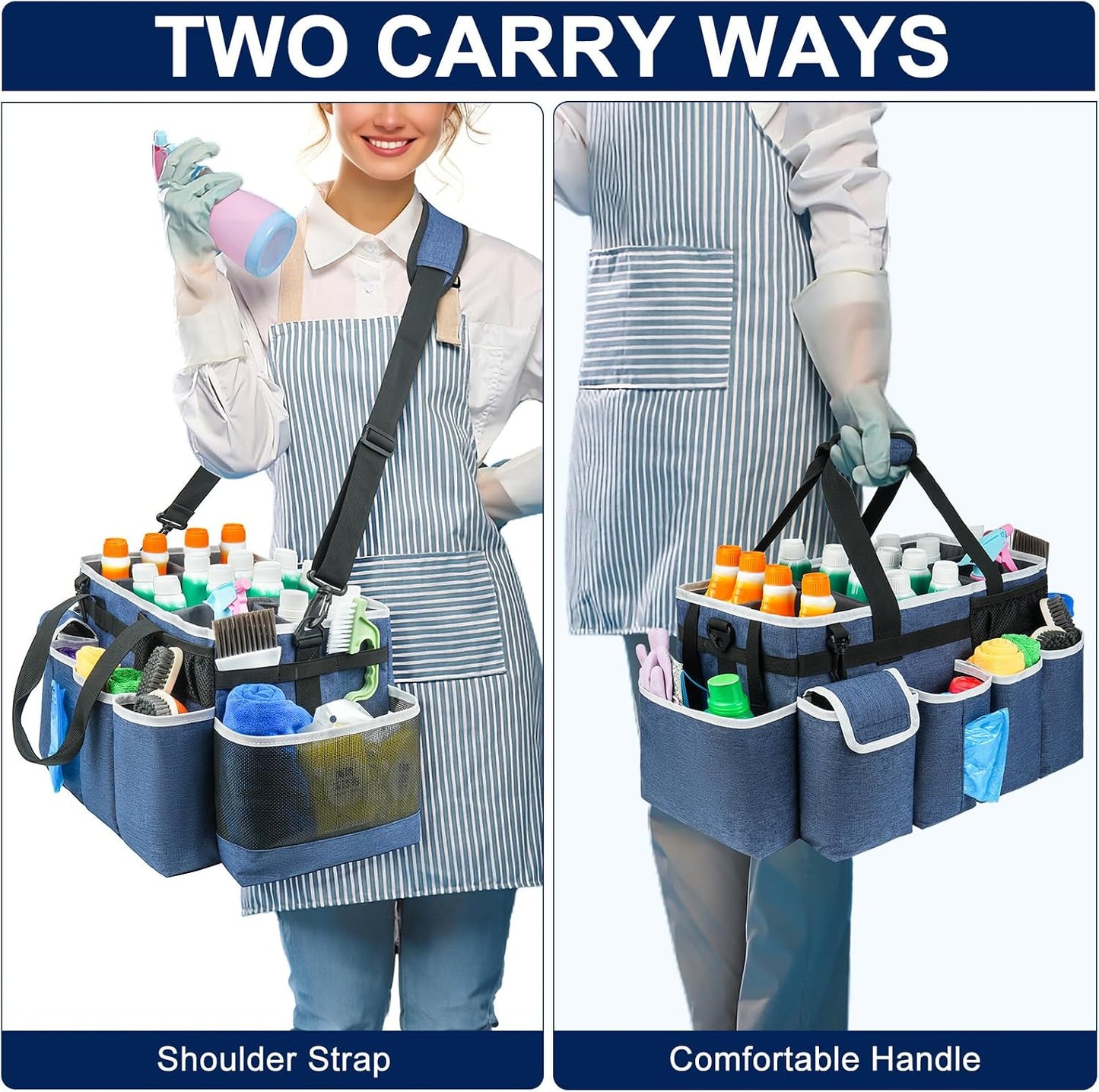 Cleaning Caddy Bag,Large Cleaning Supplies Organizer with Handle for Housekeepers,Purple