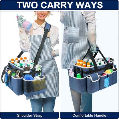 Cleaning Caddy Bag,Large Cleaning Supplies Organizer with Handle for Housekeepers,Purple