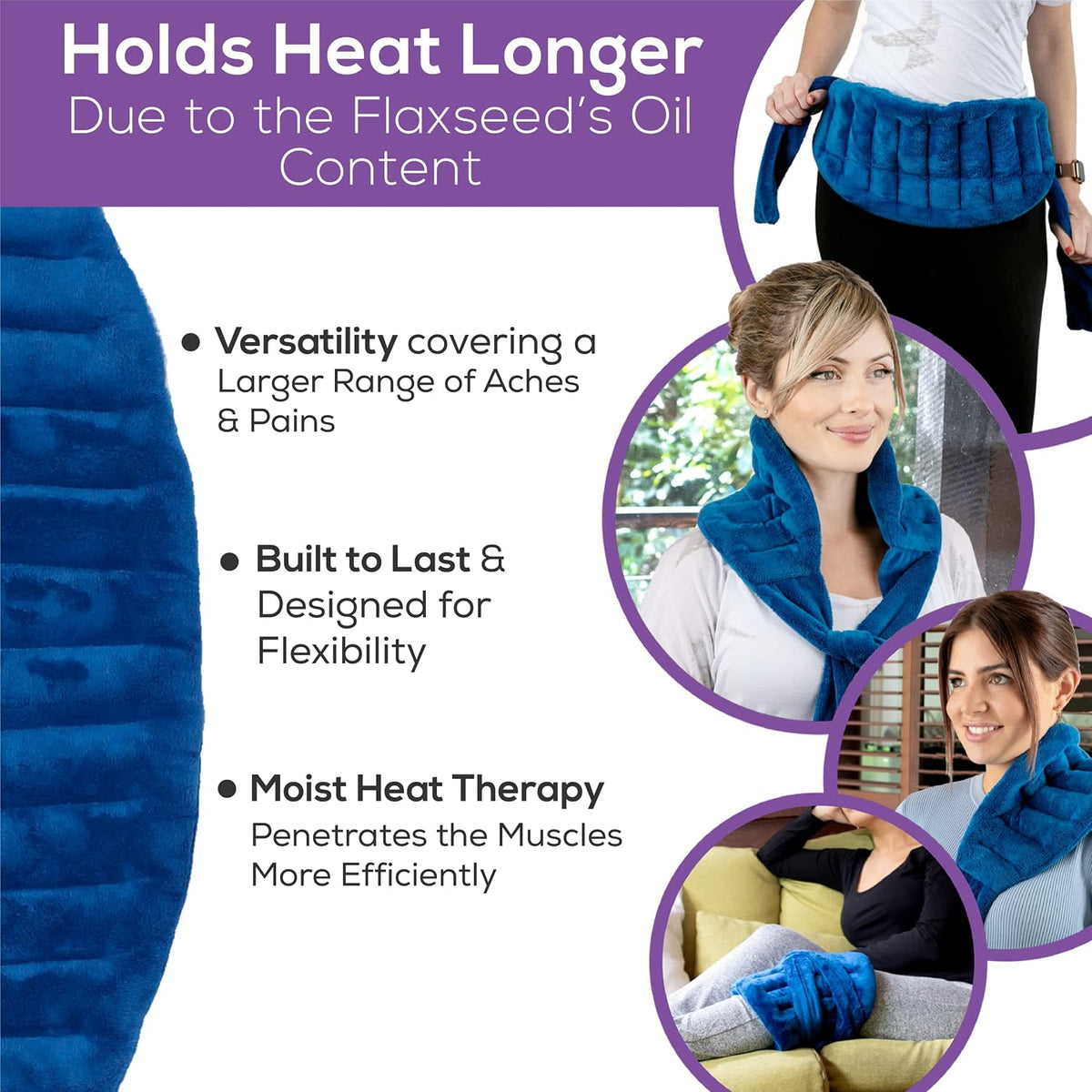 Purple Moon Collection - Microwavable Heating Pad with Straps - Medium, Gray - Reheatable Heat Pack for Back, Neck, Shoulders Pain Relief - Hot/Cold Therapy Body Wrap for Menstrual Cramps