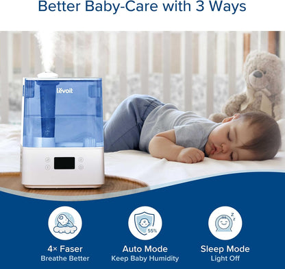 Levoit Humidifiers for Bedroom Large Room, 6L, 60H Runtime, 26dB, Smart App