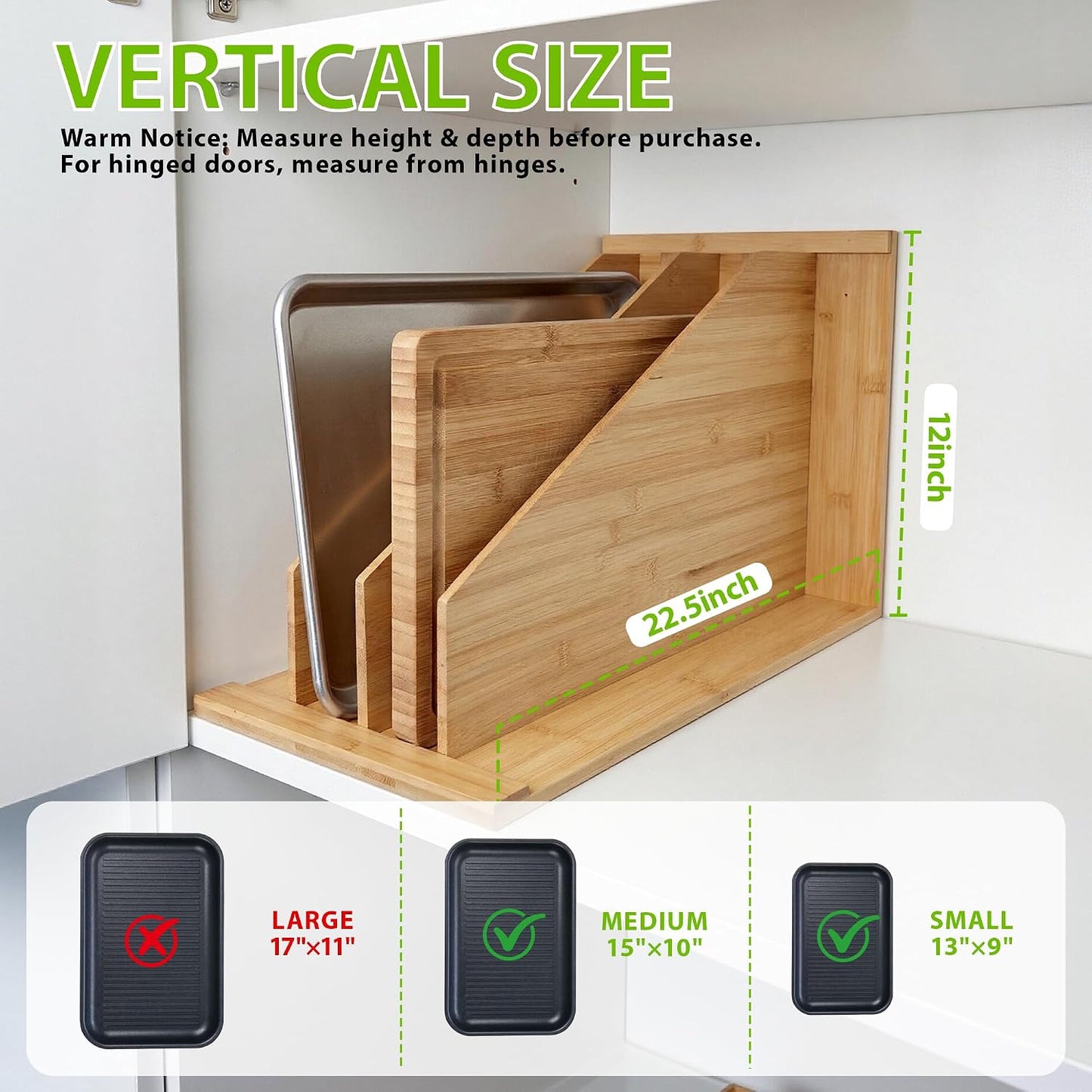 Tray Dividers for Kitchen Cabinets, Cookie Sheet Organizer, 3 Dividers | Bamboo Freestanding Design with 4 Upright Sections for Baking Pans, Cutting Boards, Pot Lids and Baking Sheets