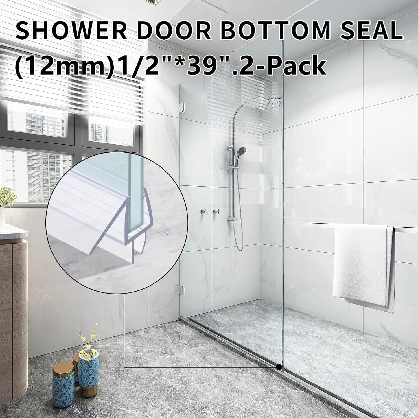 Shower Door Bottom Seal 2-Pack, 36"(914mm) Long PVC Strips with Drip Rail for 5/16"(8mm) Glass Door, Prevent Water from Spilling and Keeps The Room Clean