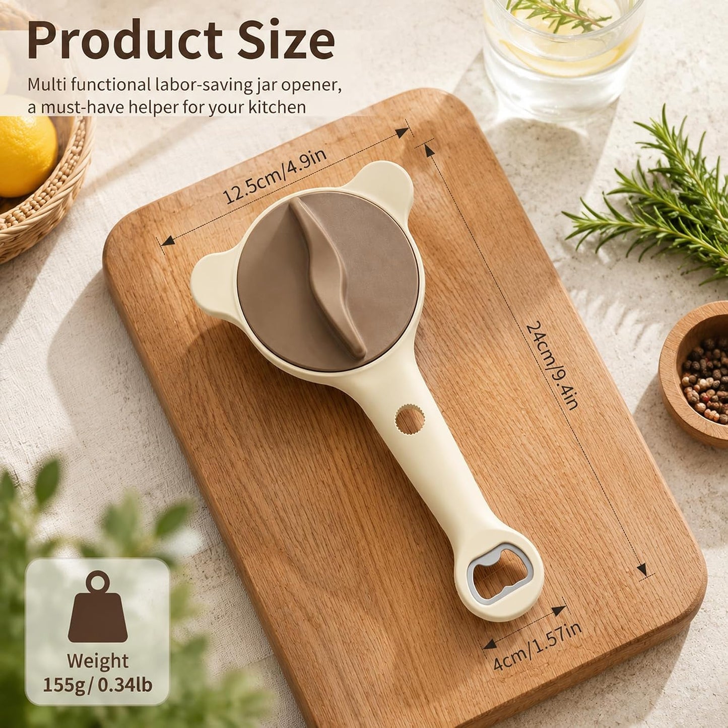4-in-1 Jar Opener for Weak Hands & Arthritis, Adjustable Lid Opener | Non-Slip Stainless Steel Can & Bottle Opener for Jars, Cans & Bottles, Easy Grip Kitchen Tool for Seniors