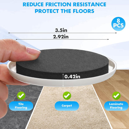 Furniture Lifter Tool + 8-Pack of 3.5" Sliders, Save 80% Effort, Safely and Easily, The Lift and Glide Tool Set for Heavy Furniture and Appliances, Reusable Moving Pads, Floor Protectors for Carpet