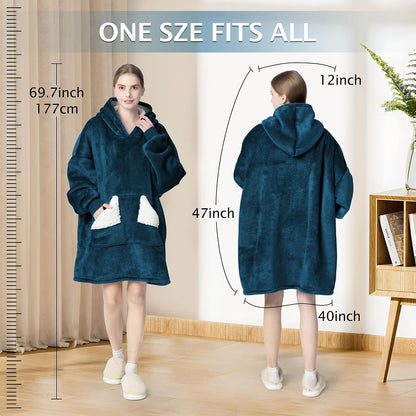 Wearable Blanket Hoodie, Oversized Sherpa Fleece Sweatshirt Blanket with Giant Hood Pocket and Sleeves for Adult, Warm & Cozy Grey Blanket Gifts for Women
