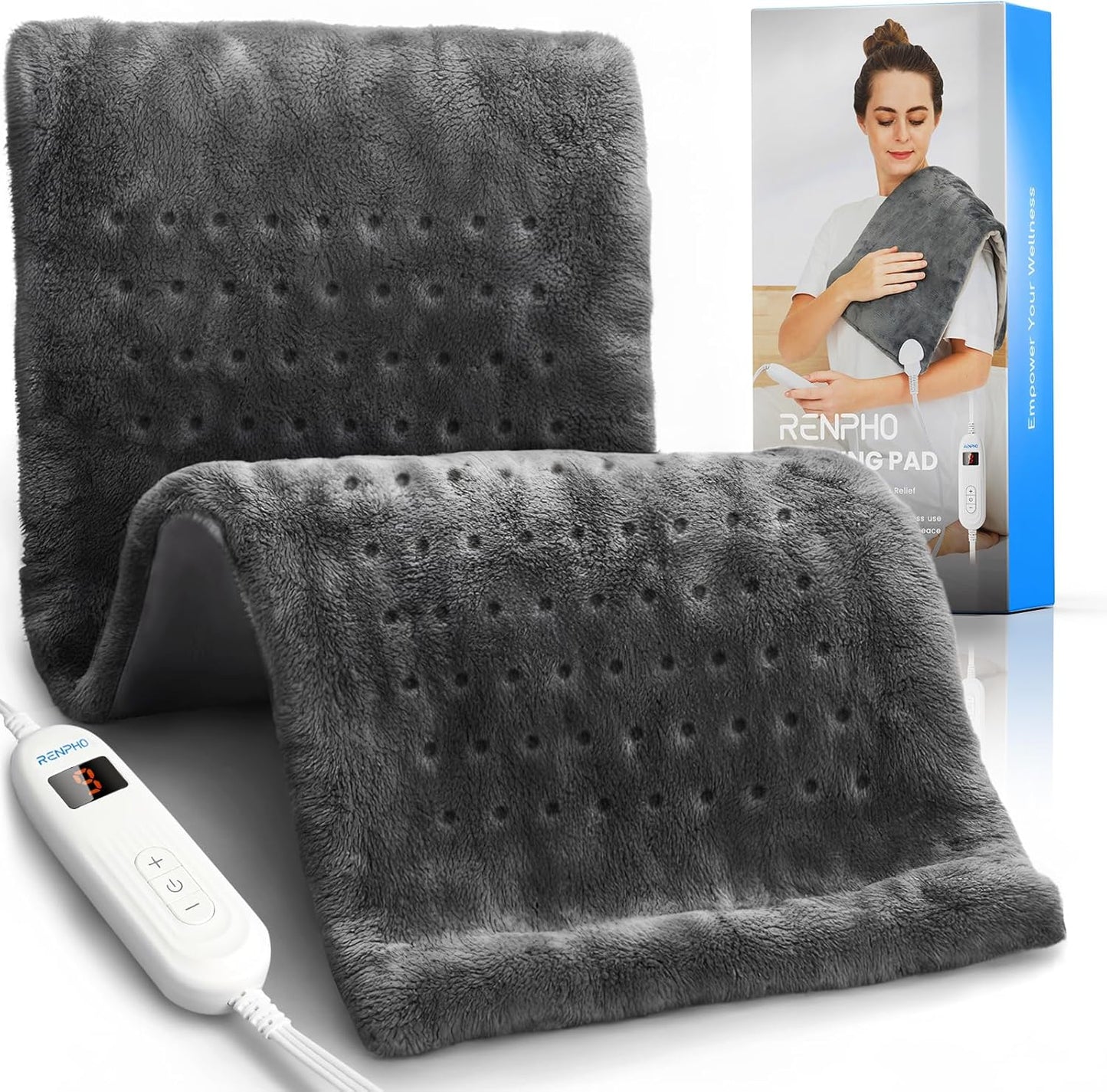 RENPHO Electric Heating Pad for Back with 10 Heat Levels, FSA Eligible HSA | Fit for Neck, Shoulder, Knee, Arm & Leg, Birthday Gift for Women, Men, Mom & Dad, HSA Approved, ETL Certified, 12 x 24", Gray