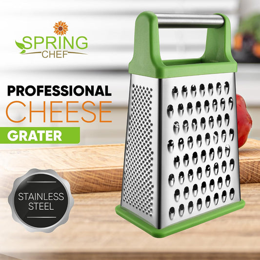 Spring Chef Stainless Steel XL Cheese Grater for Kitchen, Green