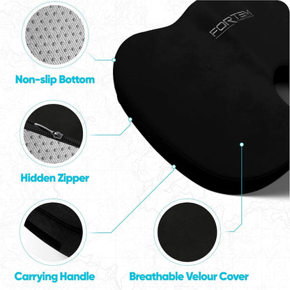 FORTEM Seat Cushion, Office Chair Cushion, Memory Foam Car Seat Cushions, Sciatica Coccyx Tailbone Pain Relief, Chair Cushions for Back Support, Sitting Pad for Gaming, Washable Cover, Non Slip