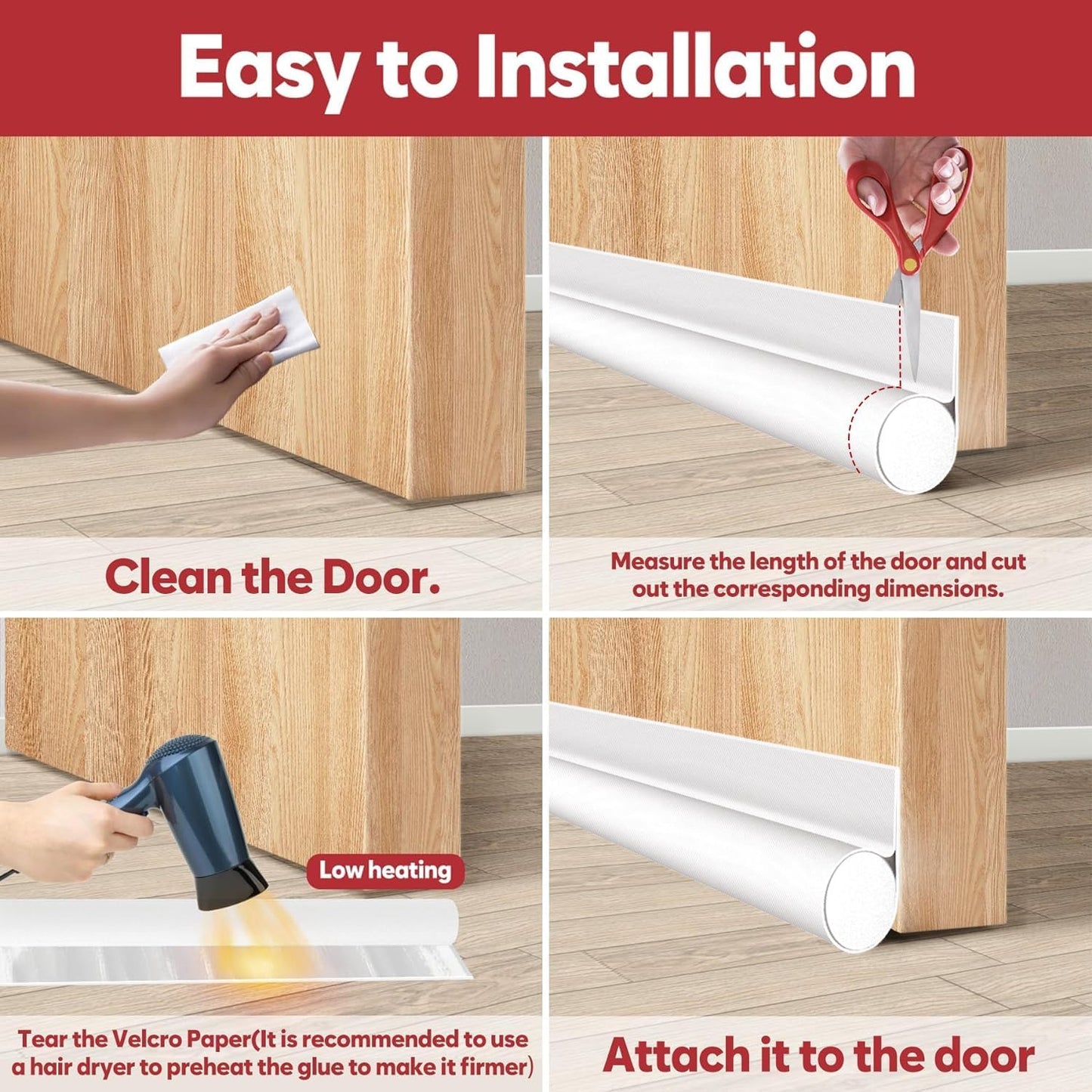 HomeProtect Door Draft Stopper Weather Stripping Door Seal Under Door Sweep Block Cold Air Gaps Front Soundproof Draft Blocker for Bottom of Door Suitable for Interior/Exterior,White