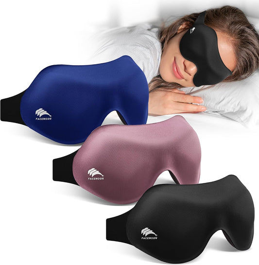 3 Pack Sleep Masks for Side Sleepers, True Blackout 3D Eye Mask for Sleeping, Zero Eye Pressure, Lash-Friendly, Adjustable Soft Eye Cover for Women Men, Travel Night Blindfold