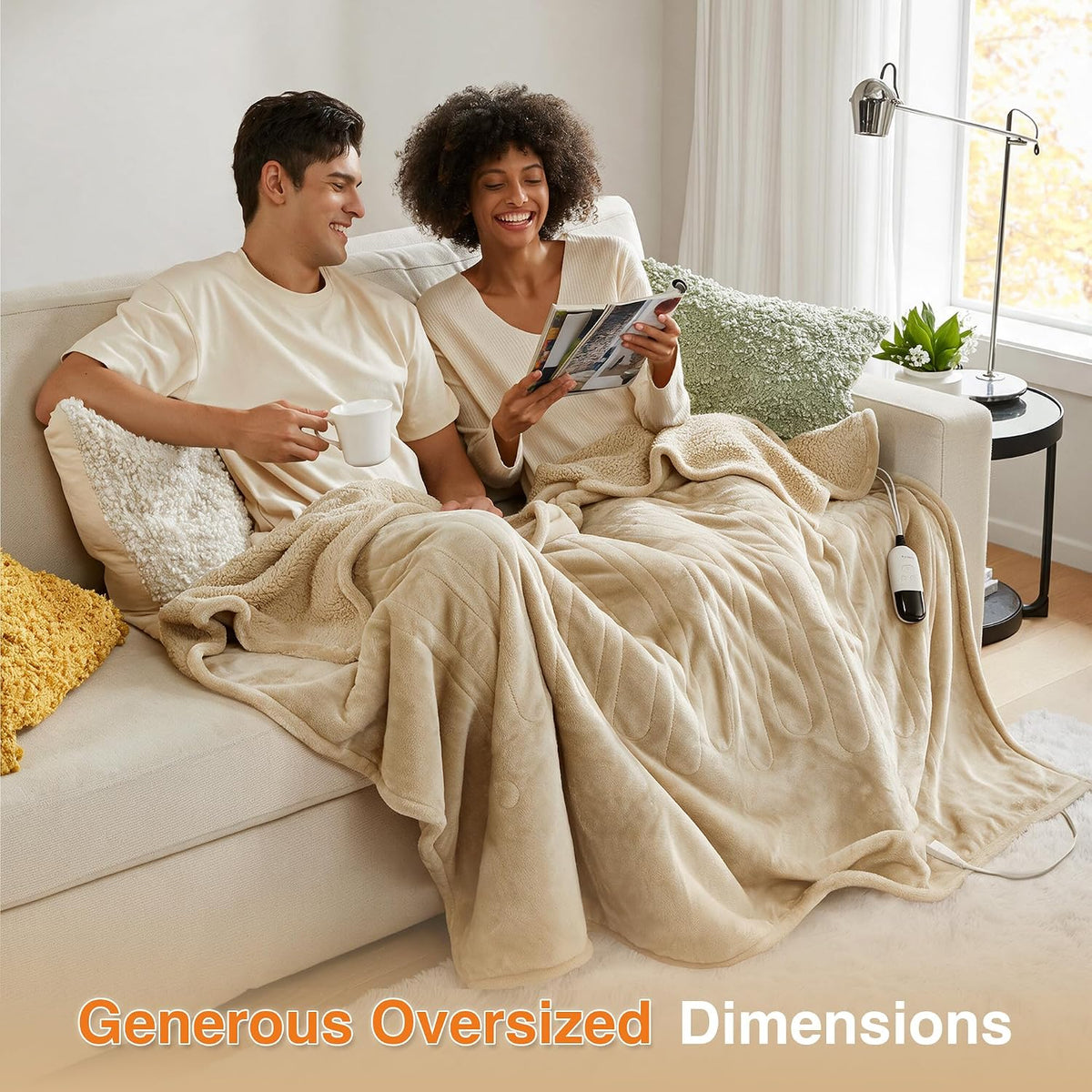 Beautyrest Reversible Heated Throw - Plush Sherpa Heating Blanket, Grey