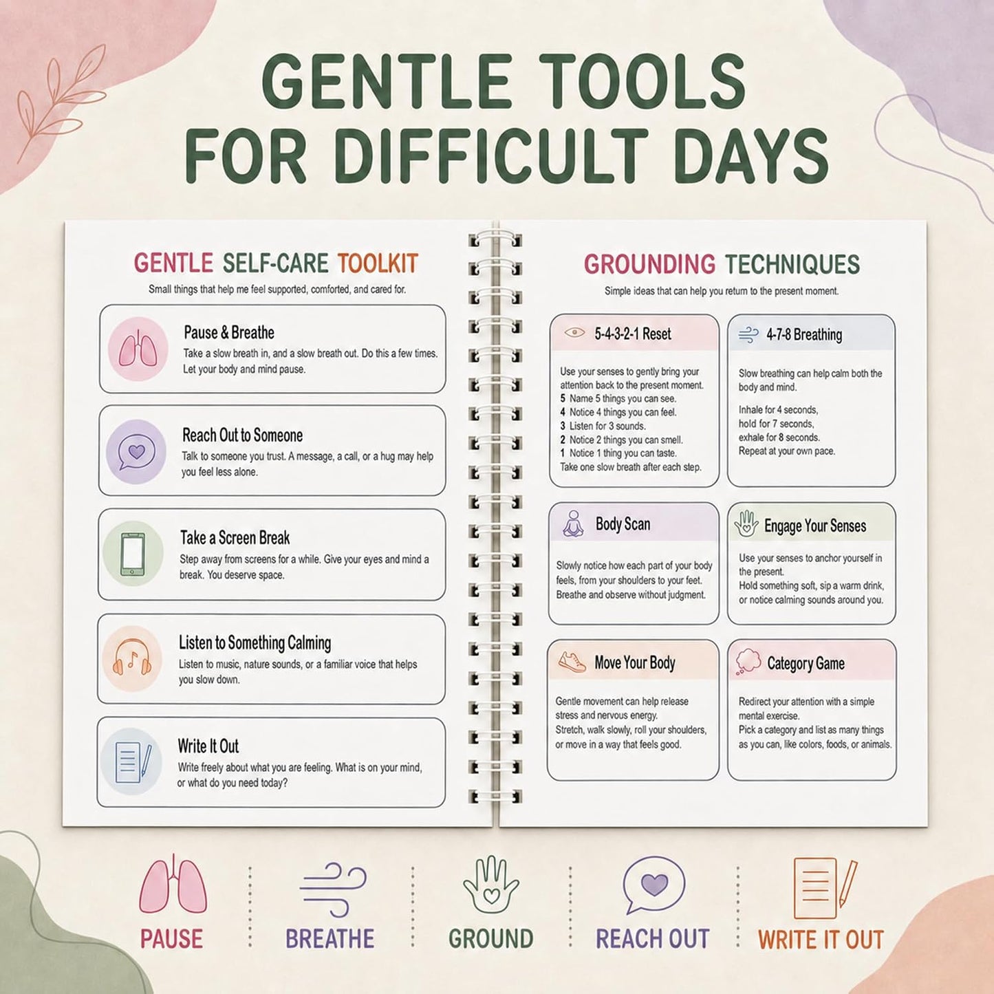 Self-Care Journal with Wellness Trackers, Mood Log & Reflection | Daily Check-Ins, Weekly Reflections & Guided Self-Care Tools