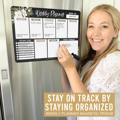 Hadley Designs Magnetic Weekly Planner for Fridge - Greenery Weekly Dry Erase Board, Week Magnetic Calendar for Refrigerator, Week Planner Board, Magnet Schedule Planners for Fridge