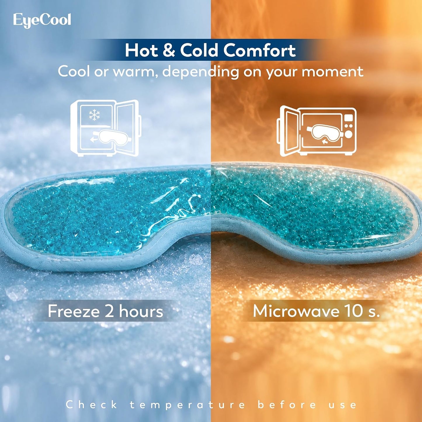Boston Tech EyeCool Hot & Cold Gel Eye Mask, Reusable Cooling Eye Mask for Puffy-Looking & Tired Eyes, Flexible Gel Beads, Adjustable Strap, (Blue)