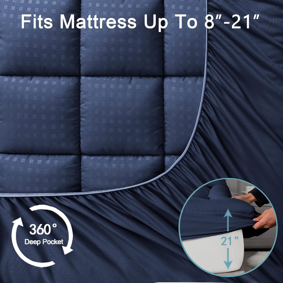 HYLEORY Queen Mattress Pad Quilted Fitted Mattress Protector Cooling Pillow Top Mattress Cover Breathable Fluffy Soft Mattress Topper with 8-21" Deep Pocket, Dark Grey