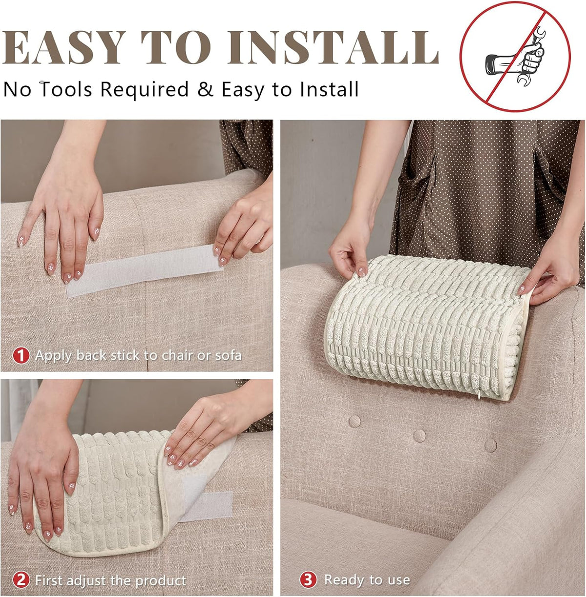 Headrest and Support Pillow,Recliner Pillow for Neck, Head, or Foot for Office or Massage Chairs, Neck Pain Relief and Cervical Support. Nonslip, Zipped Cover.(Cream, 5.5" Wx13 Lx3 H)