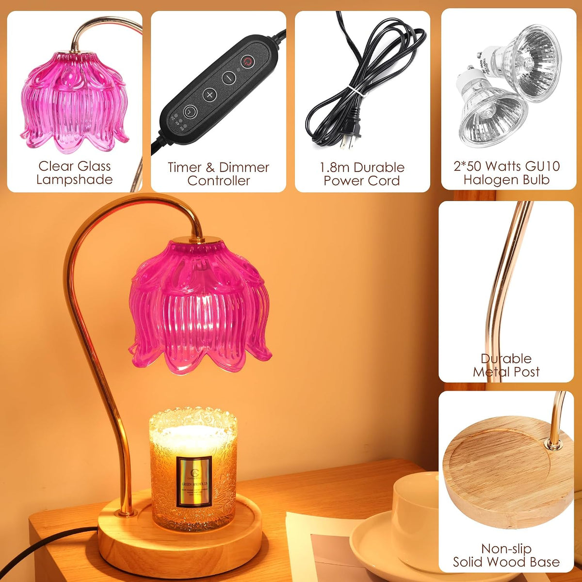Flower Candle Warmer Lamp with Timer & Dimmer