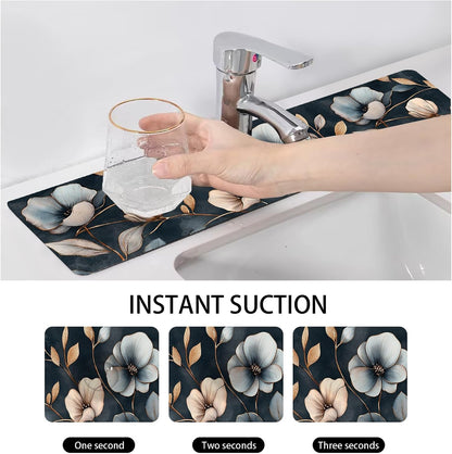 Bimkole 2 PCS Faucet Absorbent Mat, Kitchen Faucet Sink Splash Guard Wraparound Cloth Pads Drip Catcher for Sink Faucet for Kitchen Bathroom Faucet, Colorful Faucet Mat, 15 x 4 Inch Flower A6
