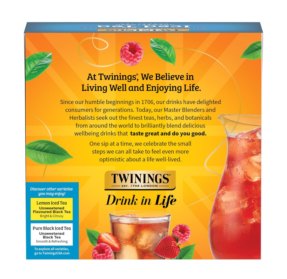 Twinings Strawberry & Raspberry Herbal Iced Tea, 72 Oversized Tea Bags, Makes 18 Pitchers or 144 Servings, Unsweetened, Naturally Caffeine-Free, (Pack of 1)