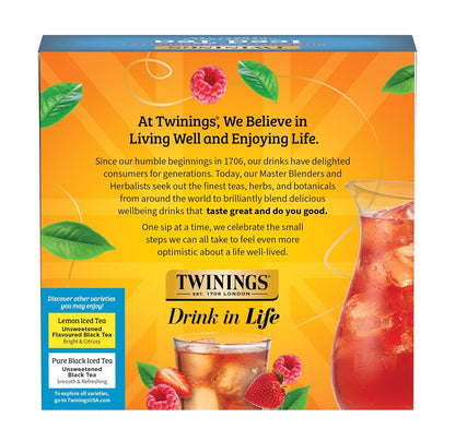 Twinings Strawberry & Raspberry Herbal Iced Tea, 72 Oversized Tea Bags, Makes 18 Pitchers or 144 Servings, Unsweetened, Naturally Caffeine-Free, (Pack of 1)
