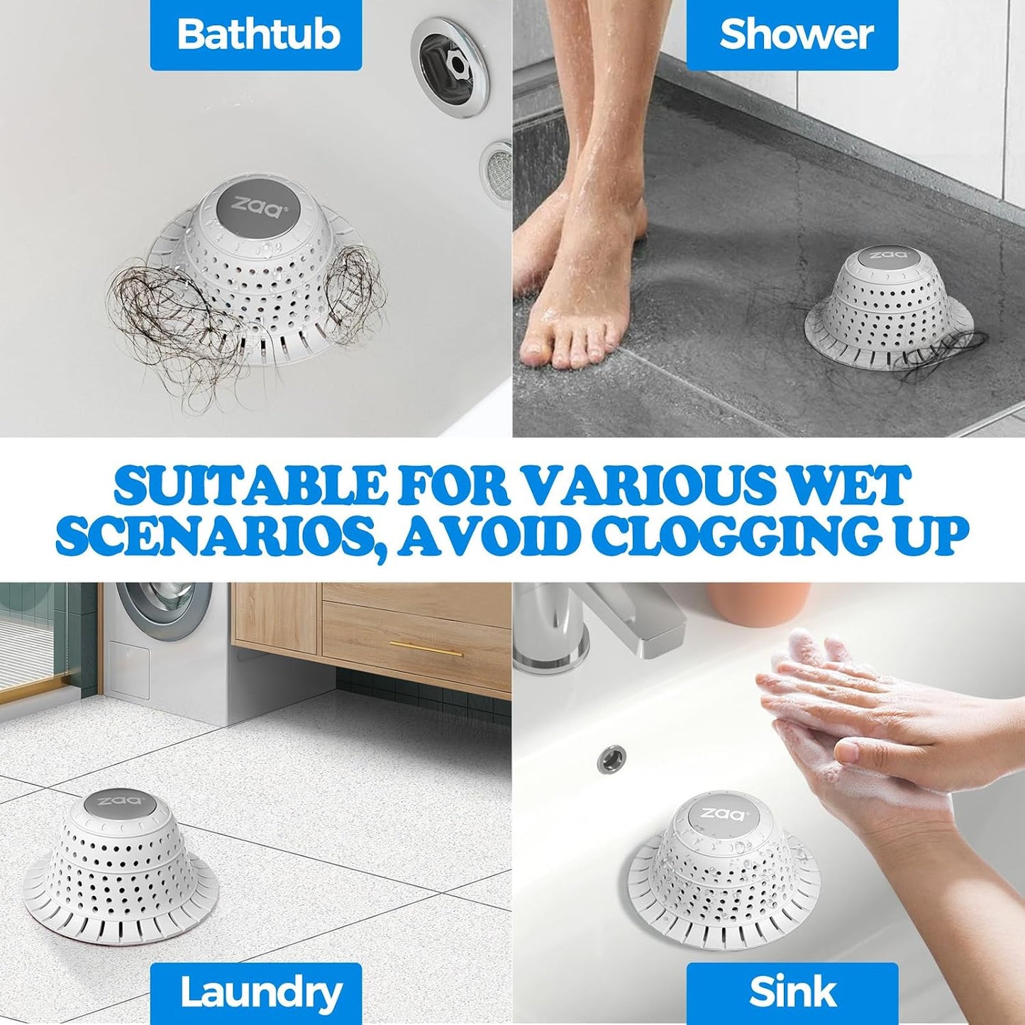 Shower Drain Hair Catcher Bathtub Drain Strainer Sink Drain Protector | Collapsible Pop-Up Drain Hair Catcher, Traps Hair & Prevents Clogs, Easy to Clean, Bathroom Fixture Accessories, Gray
